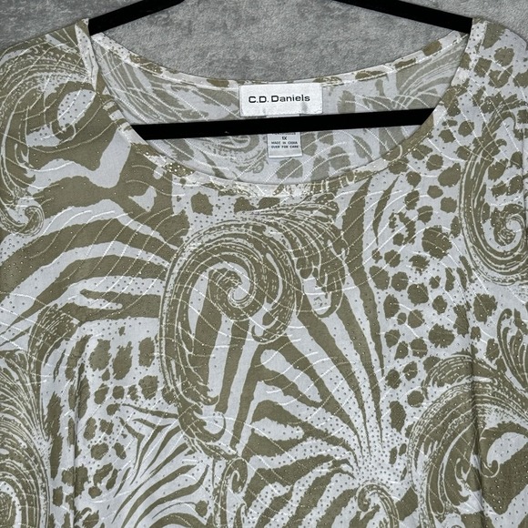 CD Daniels 1X Top Shirt Green Animal Print 3/4 Sleeve Scoop Neck Stretch Texture - Picture 3 of 6